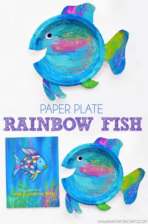 Fish Paper Plate Craft, Rainbow Fish Craft, Rainbow Fish Crafts, Friendship Theme, Fish Craft, Paper Plate Craft, Paper Plate Crafts For Kids, Reading Activity, Monthly Crafts