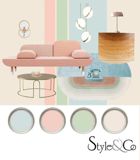 Pastel Colour Mood Board, Pastel Moodboard Interior, 50s Inspired Decor, Ice Cream Mood Board, Pastel Mood Board, Pastel Rooms, Room For Pets, Pastel Moodboard, Colour Moodboard