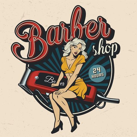 Vintage Barbershop, Girl Power Tattoo, Clothes Graphic, Barber Logo, Barbershop Design, Vintage Barber, Barber Shop Decor, Design Girl, Vintage Pinup