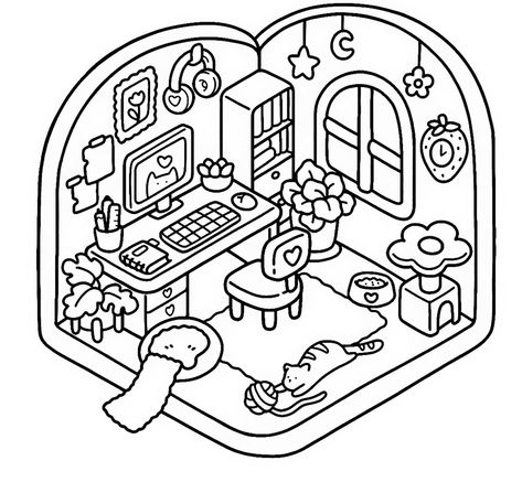 Cozy Coloring Pages Easy, Corner Coloring Pages, Coloring Pages To Print Aesthetic, Cozy And Cute Coloring Book, Little Corners Coloring Book, Coco Wyo Coloring Pages Free, Coco Wyo Coloring Book, Coloring Pages Coco Wyo, Little Corner Coloring Pages