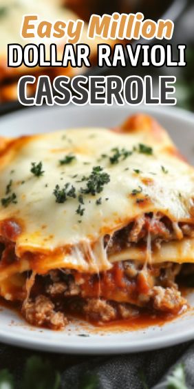 Easy Million Dollar Ravioli Casserole Million Dollar Ravioli Casserole Recipe, Ravioli Lasagna Casserole, Ravioli Casserole Crockpot, Million Dollar Ravioli Lasagna, Leftover Ravioli Recipes, Lasagna Made With Ravioli, Pasta Ravioli Recipes, Meals For Family Of 4, Taco Ravioli