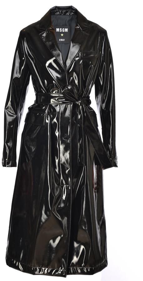 MSGM Tech Fabric Trench Coat. Trench coat fashions. I'm an affiliate marketer. When you click on a link or buy from the retailer, I earn a commission. Kimonos, Trenchcoat Outfit, Vinyl Clothing, Pvc Raincoat, Shiny Dresses, Burberry Trench Coat, Single Breasted Coat, Long Trench Coat, Belted Trench Coat