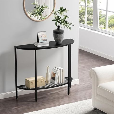 Amazon.com: SAYGOER Black Half Moon Console Table 2 Tier Narrow Entryway Table with Storage Modern Couch Table Small Entry Way Tables, Easy Assembly, All Black : Home & Kitchen Modern Couch Table, Entry Way Tables, Small Entry Way, Entryway Table With Storage, Small Entryway Table, Narrow Entryway Table, Half Moon Console Table, Narrow Entryway, Rustic Console Tables