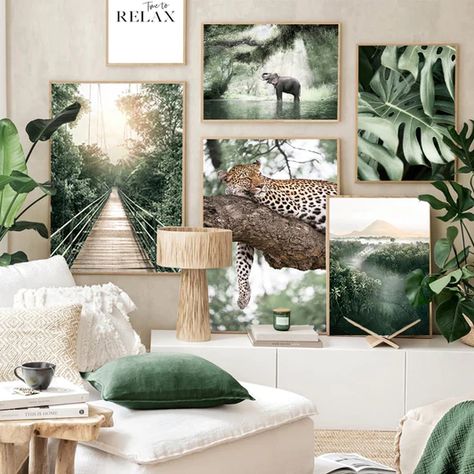 Transform your living room into a tropical getaway with this vibrant Jungle Landscape Canvas Print. Featuring vivid, striking colors and an intricate jungle landscape, this canvas print will make a beautiful focal point in any space. Its fade-resistant canvas material ensures the colors won't suffer from wear and tear, making it ideal for long-term use as part of your home décor.nOur rolled canvas prints are perfect for clients who wish to stretch or frame the final product themselves. Each roll Forest Room Decor, Jungle Landscape, Jungle Bedroom, Forest Room, Forest Poster, Poster Animal, Jungle Wall Art, Jungle Wall, River Bridge