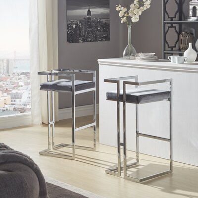 Grey Counter, Chrome Bar Stools, Metal Counter Stools, Stainless Steel Counters, Backless Bar Stools, Bar Height Table, Stools With Backs, Glam Style, Metal Bar Stools