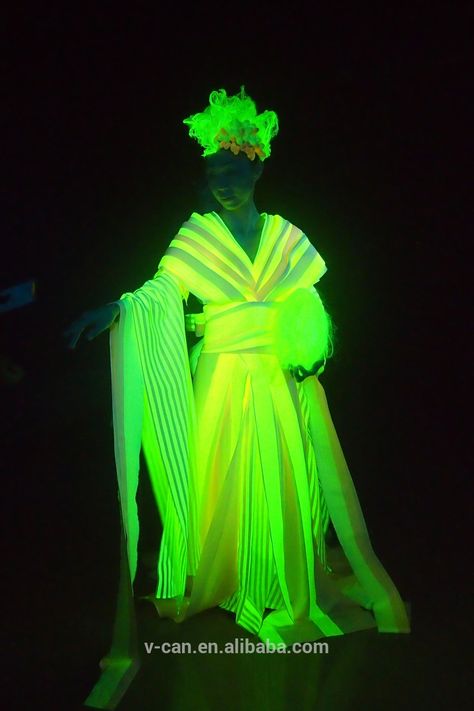 Magical Glowing Fabric, Photoluminescent Fabric, Green Glowing Color Fabric, Glow in the Dark, PLPF-509-4000, View glow in the dark dresses, V-REFLEX Product Details from Nanning V-Can Business Co., Ltd. on Alibaba.com Glow In The Dark Wedding, Glow In The Dark Dress, Dark Wedding Dress, Glow Costume, Dark Costumes, Radium Girls, Glow In Dark Party, Party Dress Inspiration, Light Up Dresses