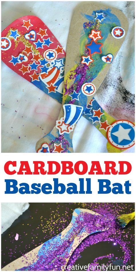 Grab a few supplies from the recycling bin and craft closet to make this fun colorful and glittery cardboard baseball bat kids craft. Sports Lesson Plans, Sport Themed Crafts, Kids Sports Crafts, Baseball Activities, Sport Art Projects, Summer Crafts For Toddlers, Sports Theme Classroom, Sports Crafts, Fun Kids Crafts