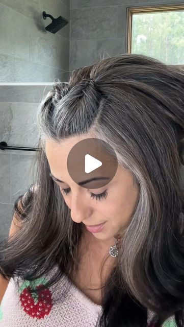 Irene Claire - Gray Hair & Flair on Instagram: "Try This Style - Keep Bangs off Your Face 🩷 

#hairstyle #longhair #haircare #hairstyling #stylehair #bangs" Bangs Out Of Face Styles, Gray Hair Dos, How To Style Bangs Off Your Face, How To Style Bangs Out Of Face, Keep Hair Off Face, Pin Bangs Back Hairstyle, Style Bangs Out Of Face, Hairstyles For Long Bangs, Clipped Back Bangs