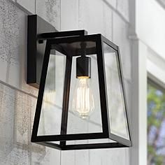 Add light and brightness to your home's exterior with this Mystic black finish outdoor wall light. Farmhouse Outdoor Lighting, Outdoor Wall Light Fixtures, Modern Outdoor Wall Lighting, Exterior Light Fixtures, Black Light Fixture, Black Outdoor Wall Lights, Exterior Wall Light, Garage Lighting, Outdoor Sconces