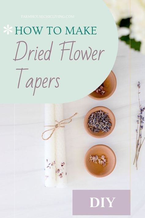 Check out my blog to learn how to preserve dried flowers and give a natural elegance to your taper candles in the process.  Make these beautiful dried flower taper candles for your home. Pressed Flower Taper Candle, Adding Dried Flowers To Candles Diy, Flower Candles Diy, Preserve Dried Flowers, Diy Herb Candles, Diy Candles At Home, Diy Candle Pillars, Diy Taper Candles, Candle Tapers