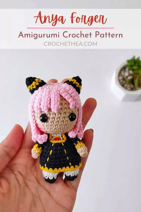 Anya Crochet Pattern, Anya Spy X Family Crochet, Crochet Anya Forger, Anime Free Crochet Pattern, Crochet Anime Doll Free Pattern, Crochet Spy X Family, Crochet Anime Free Pattern, Free Anime Crochet Patterns, Anime Amigurumi Free Pattern