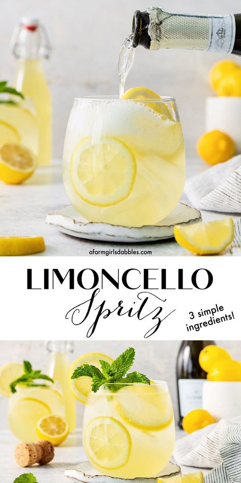 Limoncello Spritz Cocktail, Lemoncello Spritz Recipes, Spritz Drink Recipe, Lemoncello Cocktails Recipes, Lemon Appetizers Appetizer Ideas, Limoncello Cocktails Pitcher, Lemoncello Drink Ideas, Lemon Cello Prosecco Spritzer, Limoncello Spritz Pitcher