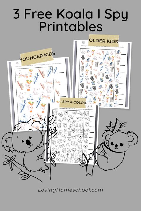 Several versions of Free Koala I Spy Printables for fun searching for koalas. Different difficulty levels, some in color and some to color. Koala Activities For Kids, Koala Craft Preschool, Koala Crafts, Plane Activities, Koala Birthday, Koala Craft, Australia Crafts, Pouch Craft, Summer Camp Activities