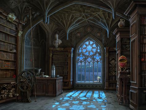 ArtStation - Library background and miniscenes for "Curse at Twilight: Shadowbrook" game, Olga Antonenko Ravenclaw Aesthetic, Episode Backgrounds, Old Library, Design Restaurant, Fantasy Background, 다크 판타지, Fantasy Castle, Fantasy Setting, Fantasy Places