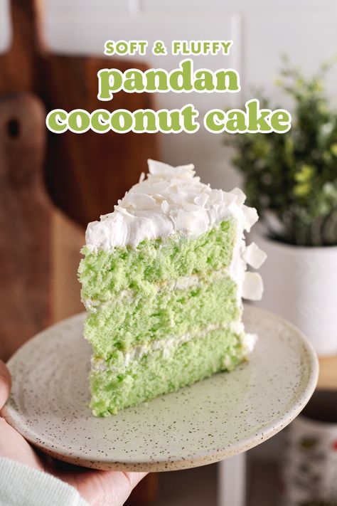 Pandan Cake Wedding, Pandan Dessert Recipe, Coconut Pandan Cake, Pandan Sponge Cake, Thai Coconut Cake, Pandan Coconut Cake, Layer Cake Flavors, Coconut Cream Frosting Recipe, Krishna Prasadam