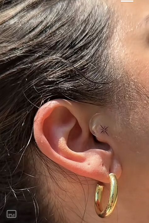 Tiny Sideburn Tattoo, Dainty Ear Tattoos, Cartilage Tattoo, Tragus Tattoo, Dainty Tats, Eat Tattoo, Inner Ear Tattoo, Side Tattoos Women, Sparkle Tattoo