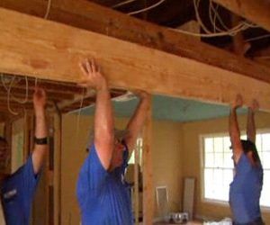 Putting the beam in place to support the load Kitchen Sink Interior, Easy Home Improvement Projects, White Kitchen Sink, Support Beam, Easy Home Improvement, Load Bearing Wall, Deep Cleaning Tips, Chicken House, New Carpet