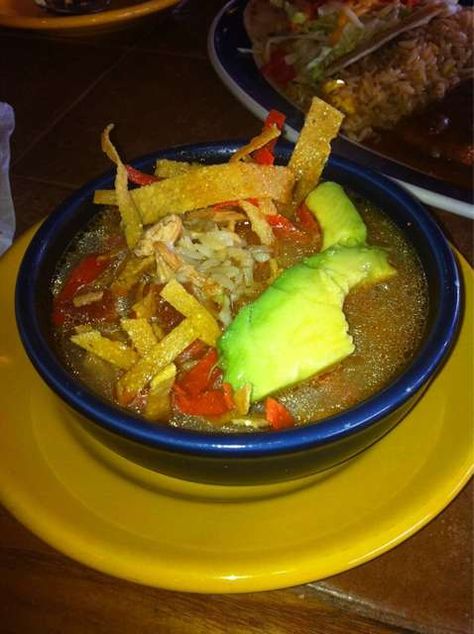 On the Border's Chicken Tortilla Soup- I've tried many recipes and never found anything that comes close to their signature taste. Then one day it just clicked, it's their salsa... that's the distinctive flavor that I couldn't quite place! This is it! Best Chicken Tortilla Soup, Crockpot Recipes Mexican, Chicken Tortilla Soup Easy, Chicken Tortillas Soups Recipe, Tortilla Soup Recipe, Mexican Soup, Chicken Tortilla Soup, Chicken Tortilla, Monterey Jack