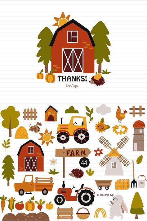 Illustrated Farm Animals: Stickers Galore! Tractor Clipart, Farm Clipart, Farm Vector, Pet Food Packaging, Animals Stickers, Creative Clips Clipart, Farm Svg, Farm Wall Art, Farm Theme Birthday