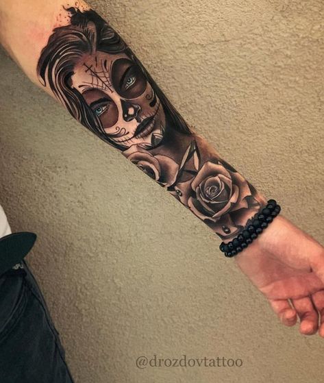 The Best Sleeve Tattoos Of All Time - TheTatt Full Hand Tattoo, Catrina Tattoo, Skull Girl Tattoo, Skull Sleeve Tattoos, Skull Sleeve, Tattoos Sleeve, Tattoos Men, Men Tattoos Arm Sleeve, Forarm Tattoos