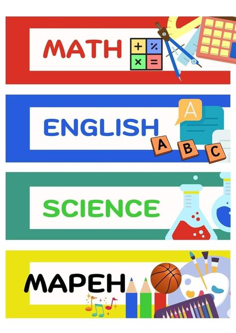 Sticker Subject Printable, Math Name Tags, Math Labels For Notebook, Subject Design Notebook Sticker, Name Tag For Notebook Printable, Subject Labels Mapeh, Subject Names Designs For High School, Subject Names Designs Printable, Subject Name Printable Aesthetic