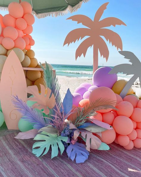 a little something | Pretty colors with a pretty view🌊☀️ Can’t go wrong with a beach setup (unless it is too windy or too hot🤣) #beachsetup #beachbirthday… | Instagram Beach Decor Party Ideas, Aruba Themed Party, Two Beach Birthday, Pastel Tropical Aesthetic, Resort Themed Birthday Party, Beach Theme First Birthday Party Girl, Beach Decorating Ideas For Party, Beach Birthday Decor, Beach Birthday Ideas