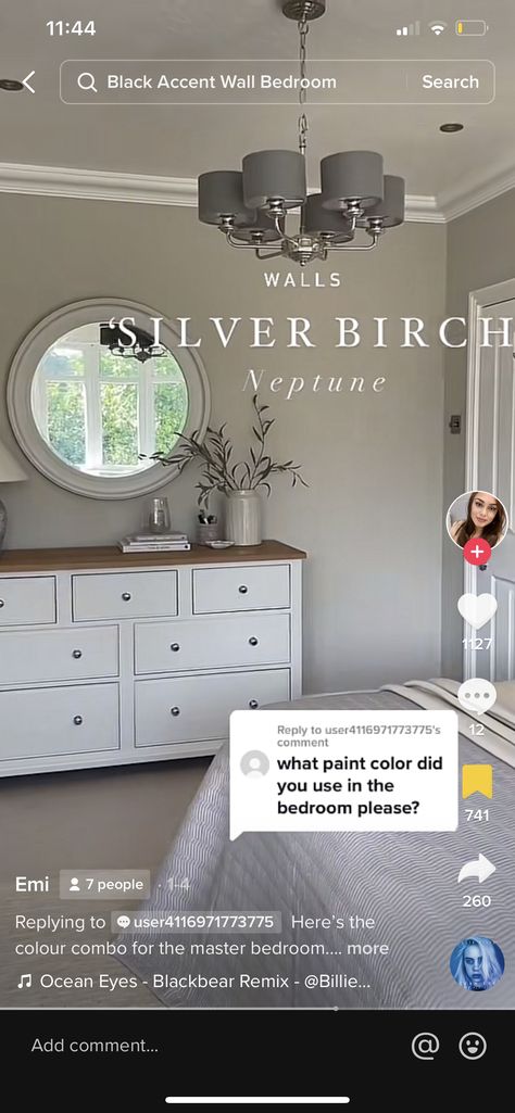 Silver Birch Paint Color, Silver Birch Neptune Paint, Black Accent Walls, Paint Diy, Accent Wall Bedroom, Interior Painting, Silver Birch, Paint Colours, Guest Rooms