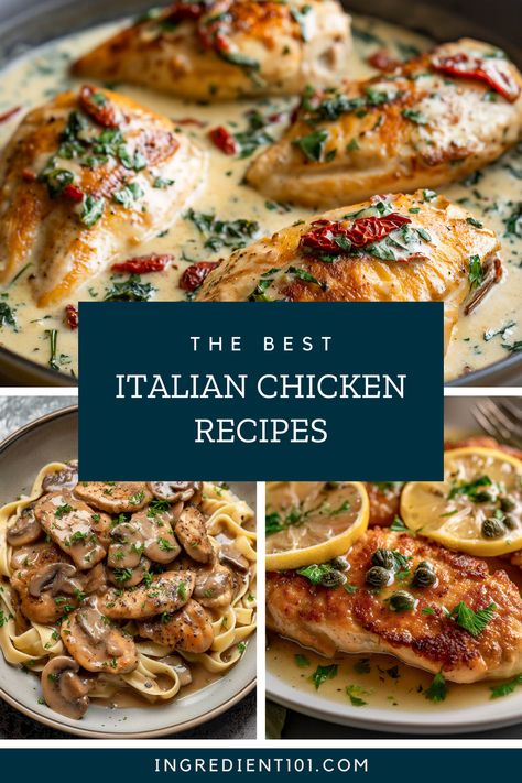 Indulge in the best Italian chicken recipes with these delicious and authentic dishes! From classic American Italian favorites like Chicken Parmigiana and Creamy Tuscan Chicken to authentic dishes like Chicken Cacciatore. Or, discover twists on classics like One Pan Baked Pesto Orzo with Chicken Meatballs and Chicken Arrabiata with Herb & Garlic Breadcrumbs. This collection of delicious Italian-style recipes with chicken is perfect for anyon who loves Italian cuisine! Best Italian Chicken Recipes, Make Ahead Italian Chicken Recipes, Italian Style Chicken Breast, Comforting Chicken Recipes, Authentic Italian Chicken Recipes, Classic Italian Recipes, International Chicken Recipes, Chicken Breast Recipes Italian, Italian Recipes With Chicken