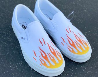 Flame Shoes, Vans Shoes Fashion, Vans Custom, Custom Vans Shoes, Painted Shoes Diy, Cute Vans, Old Skool Vans, Custom Painted Shoes, Custom Shoes Diy