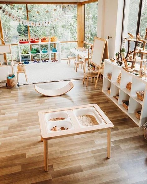 Natural Playroom, Modern Kids Playroom, Modern Playroom, Montessori Parenting, Baby Playroom, Montessori Playroom, Toddler Playroom, Home Daycare, Playroom Design