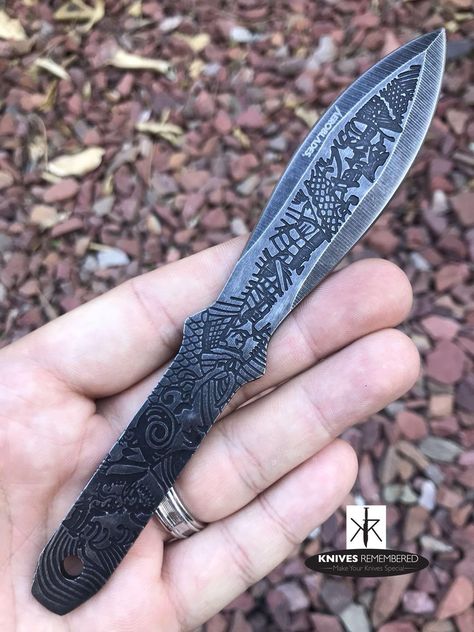 "How to Order Just add the item to your cart. Put the EXACT name or Initials you would like in the \"note to seller\" section at checkout. Please note, the longer the name is, the smaller the letters will be. Set of 3PC 6 1/2\" Ninja Kunai Samurai Warrior Bushido Etched Throwing Knives EASY ATTACHED ON YOUR BELT Super sharp, tip point blade. Stainless Steel material creates a lifetime of target practice & endurance. Flexible and extremely sharp this knife is exceptional in successfully pierc Knives Throwing, Knife Aesthetic, Knife Making Tools, Engraved Knife, Pretty Knives, Knife Collection, Cool Swords, Japanese Knife, Cool Knives