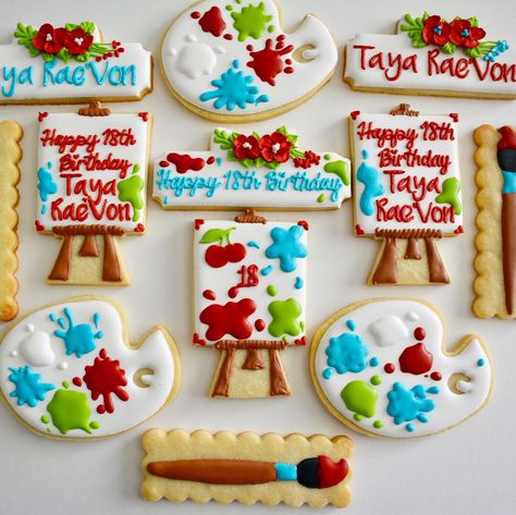 Artist Cookies Decorated, Artist Cookies, Cookies From Around The World, Small Art Studio, Birthday Painting, 21st Birthday Ideas, Birthday Club, Themed Cookies, Custom Cookie