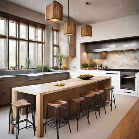 30 Great Ideas For Kitchen Island With Seating 5 Kitchen With Large Table, Kitchen Island With 6 Stools, Kitchens Islands With Seating, Island Wrap Around Seating, Kitchen Island With Breakfast Table, Kitchen Island Corner Seating, End Of Island Seating, Table Height Kitchen Island, Custom Kitchen Island With Seating