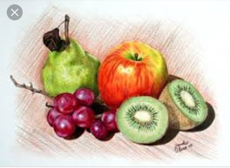 Easy Nature Drawings, Colored Pencil Artwork Ideas, Paintings Nature, Fruit Art Drawings, Vegetable Painting, Soft Pastels Drawing, Banana Art, Colored Pencil Artwork, Kids Blouse