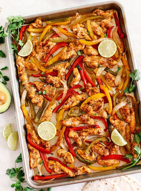 Sheet Pan Chicken Fajitas Sheet Pan Fajitas, Pan Fajitas, Sheet Pan Chicken Fajitas, Chicken Fajita Recipe, Pan Chicken Fajitas, Sheet Pan Chicken, Healthy Weeknight Dinners, Recipe Sheets, Chicken Fajita