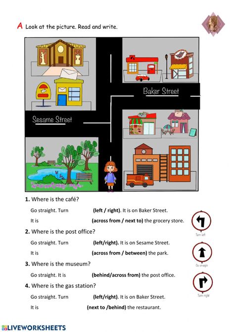 Giving Direction interactive worksheet Coordinating Conjunctions, Alphabet Crafts Preschool, English Teaching Materials, Spanish Worksheets, School Images, 2nd Grade Worksheets, Give Directions, English Vocab, English Activities