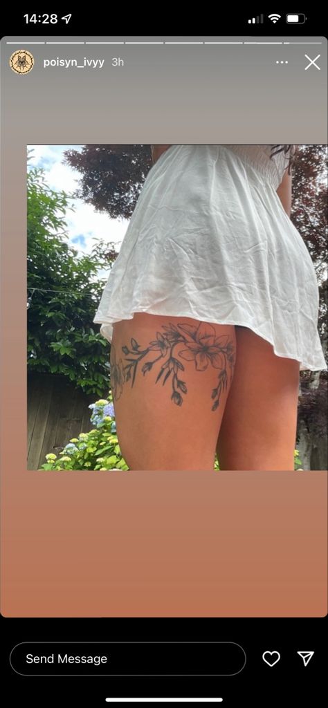 Ethereal Tattoos Thigh, Flower Thigh Band Tattoo, Leg Wrap Tattoos Women, Upper Thigh Wrap Around Tattoo, Behind The Thigh Tattoos For Women, Wrap Around Thigh Tattoo Women, Wrap Around Tattoo Thigh, Thigh Tattoos Women Wrap Around, Thigh Band Tattoo Women