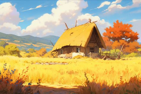 ArtStation - Yellow house, Yami-Yami Yami Yami, Environment Painting, Yellow House, Yellow Houses, Landscape Art Painting, Ghibli Art, Scene Design, Digital Painting Tutorials, Landscape Drawings