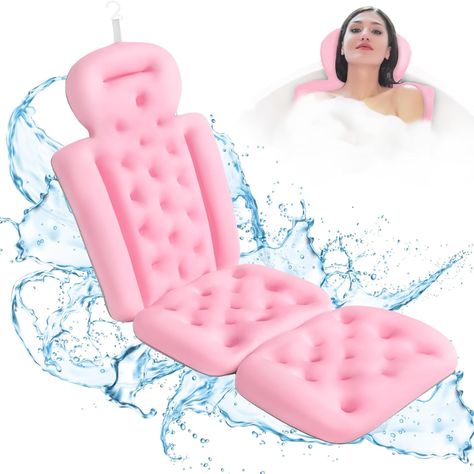 Full Body Bath Pillow for Bathtub, Bath Pillows for Tub with Powerful Non-Slip Suction Cups and Mesh Laundry Bag, Luxury Tub Pillow for Bath for Headrest Neck and Back Support Pink Amazon Affiliate Tub Pillow, Bathtub Pillow, Luxury Tub, Bath Pillow, Body Bath, Bath Pillows, Mesh Laundry Bags, Bath Storage, Bathtub Accessories