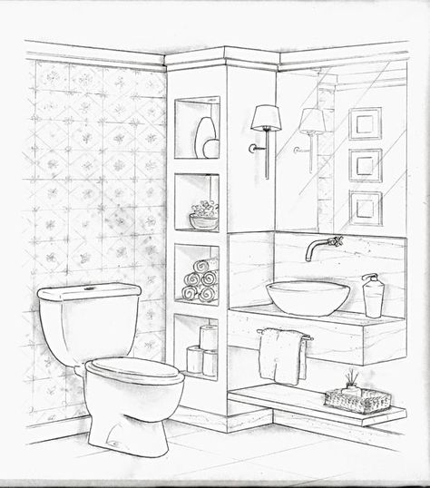 Design Interior Baie, Interior Design Sketchbook, Drawing Furniture, Interior Sketches, Furniture Design Sketches, Drawing Interior, Interior Architecture Drawing, Interior Design Drawings, Interior Design Sketch