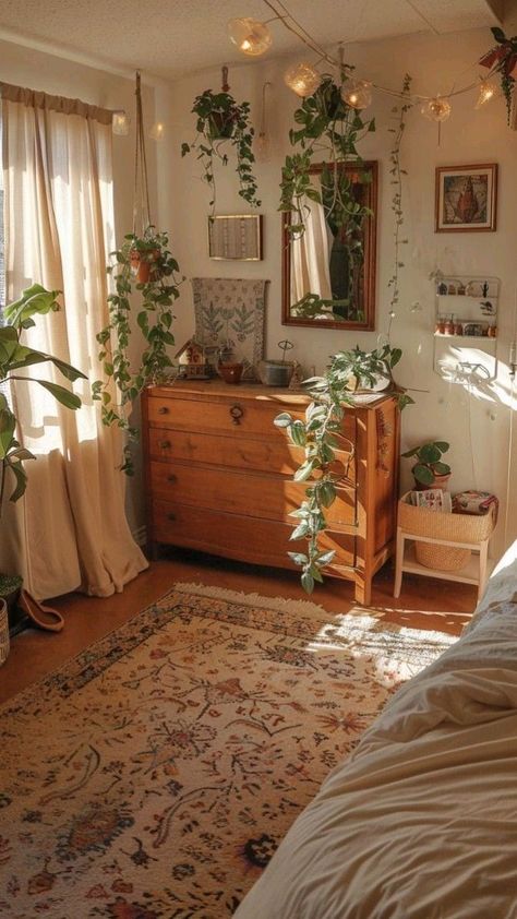 Earthy Room Decor Bedroom, Apartment Decor Cottagecore, Cheap Decoration Ideas, Bedroom Art Deco Style, Room Customization Ideas, Bedroom Decor Ideas 2024, Plants In Room Bedrooms, Room Ideas 2 Beds, Bedroom Ideas Classic Style