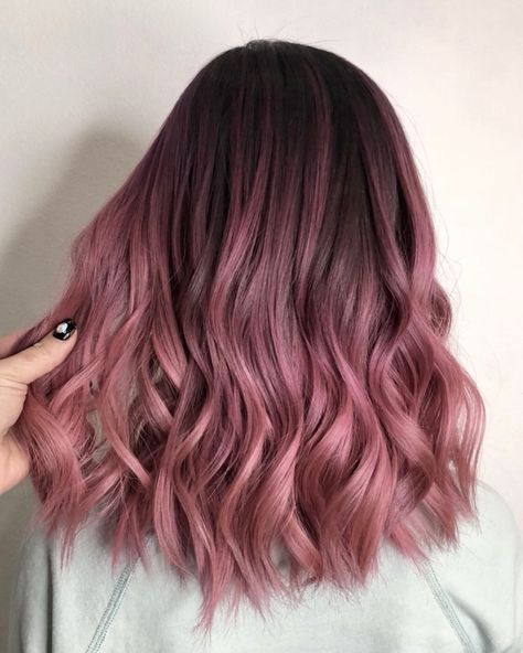 Light Brown And Rose Gold Hair, Lunar Tides Smokey Mauve, Dusty Rose Hair Balayage, Pastel Pink Hair Balayage, Muted Fashion Colors Hair, Balayage Fashion Colors, Hair Colour Pink Highlights, Brown And Mauve Hair, Pink Ombre Brown Hair