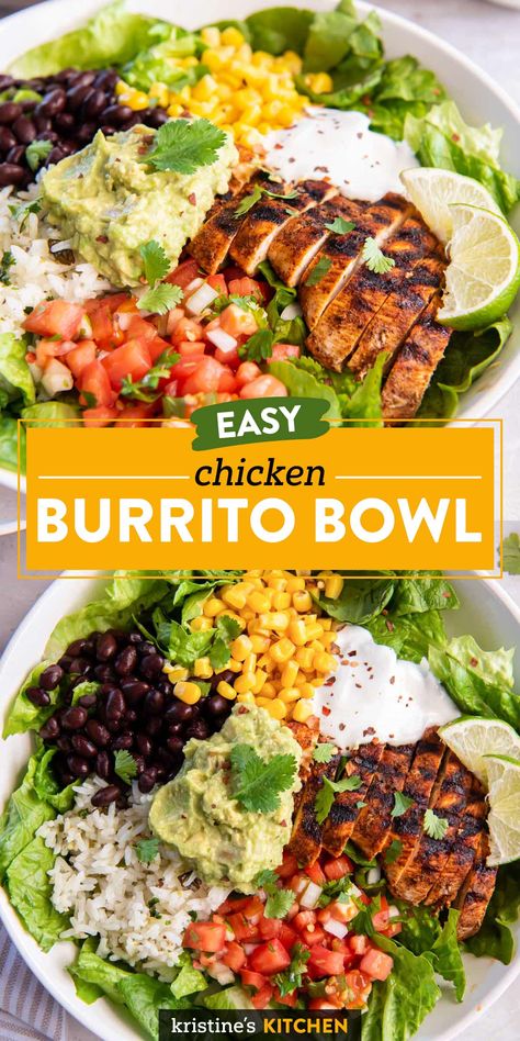 This is the best Burrito Bowl recipe - it's loaded with flavor and so satisfying! The components can be made ahead and stored in the fridge for meal prep lunches or dinners. Tex Mex Burrito Bowl, Sunshine Bowl Recipe, Weight Watcher Burrito Bowl, Dinner In A Bowl, Burrito Bowl Sauce Recipe, Healthy Bean Burrito Recipe, Moes Burrito Bowl Recipe, Qdoba Burrito Bowl Recipe, Burittos Bowl Recipes