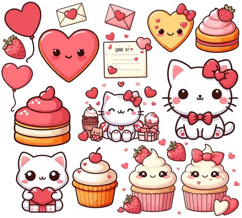 Playful Possibilities: Kawaii Clip Art Animals for Crafting Fun Cute Stickers Printable Kawaii Stamps, Cute Stickers Ideas, Strawberry Valentines, Clip Art Animals, Strawberry Png, Kawaii Valentine, Kawaii Heart, Kawaii Strawberry, Kawaii Clipart