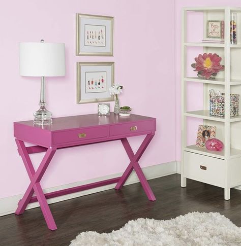 Linon PG138RSP01U Linon Home Decor Peggy Raspberry Pink Writing Desk Desk, Raspberry Pink, 44"W x 20"D x 30"H Upcycling, Pink Home Offices, Pink Office Decor, Colorful Desk, Style Writing, Pink Furniture, Pink Raspberry, Work Fun, Pink Office