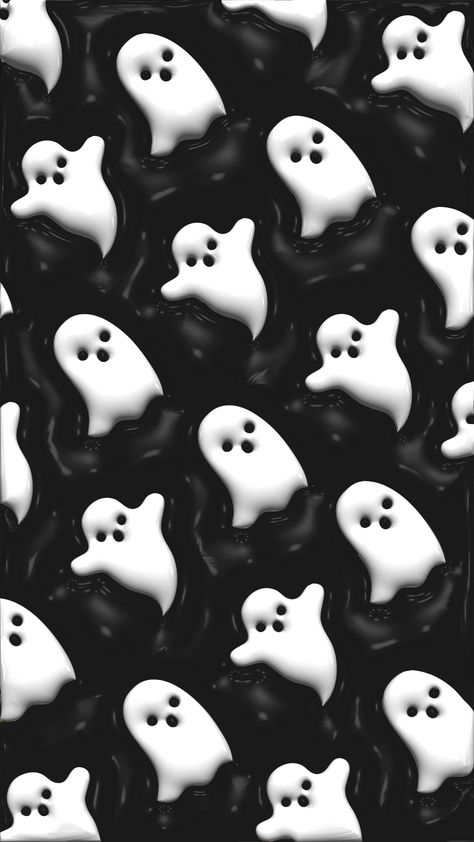 8k Halloween wallpaper. This high-resolution wallpaper for your phone ( iPhone ) has a trendy 3D effect made in Adobe Ilustator and Adobe Photoshop. 3D Halloween pattern has white ghosts on a black background. Wallpaper Backgrounds Room Decor, Cute Spooky Halloween Wallpaper, Backgrounds Iphone 3d, Halloween Ghost Background, 4k Wallpaper Iphone Halloween, 3d Black And White Wallpaper, Scary Halloween Wallpaper Backgrounds, Gost Background, Fall 3d Wallpaper