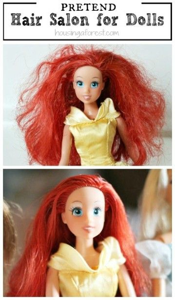 How to Fix Barbie Hair ~ Set up a doll hair salon.  My girls love this simple trick , and it totally works! Doll Hair Detangler, Fix Doll Hair, Hair Set, Hair Fixing, Barbie Hair, Mia 3, Barbie Diy, Messy Hair, Hair Detangler