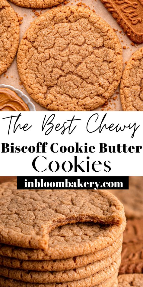 These are the best cookie butter cookies! They're super easy to make, with chewy centers, lots of Biscoff cookie butter flavor, crispy edges and the perfect "bite". Cookie Butter Crumbl Cookies, Cookies Made With Biscoff Cookie Butter, Medium Rare Cookies, 1 Stick Butter Cookies, Biscoff Cookie Recipes Easy, Cookie Butter Glaze, Easy Cookie Butter Recipes, Things To Do With Cookie Butter, Biscoff Butter Cookies Recipe