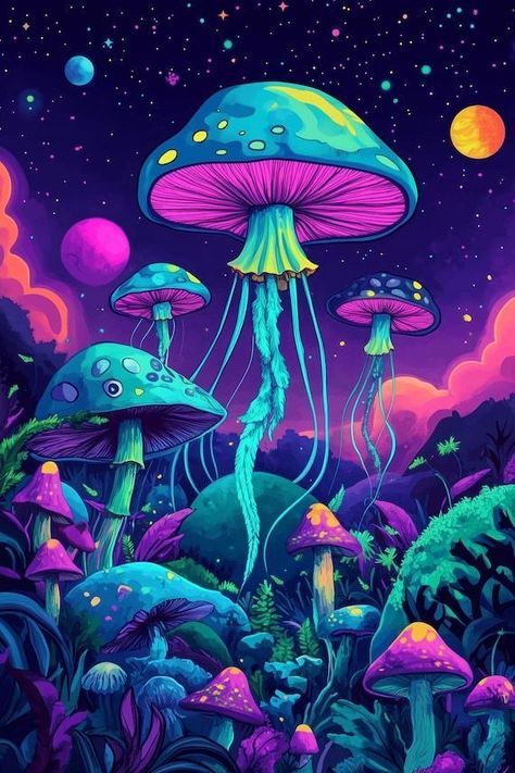 Cosmic Mushroom Wonderland Canvas Print Inspired by Surrealist Artists Colorful Wall Art for Home Decor and Nature Lovers by CustomCanvasCurators 🌌✨ Step into a world of wonder with our 'Cosmic Mushroom Wonderland' canvas print! 🍄🎨 Let the vibrant colors and intricate details transport you to a surreal landscape, where nature meets the cosmos. Perfect for art enthusiasts and nature lovers, this piece will add a touch of whimsy to any room. Elevate your space with a burst of creativity and e... Mushroom Space Art, Colorful Mushroom Art, Cosmic Mushroom, Mushroom Wonderland, Surrealist Landscape, Mushroom Artwork, Dreamlike Landscape, Surrealist Artists, Nebula Art