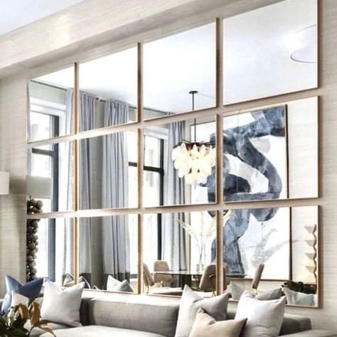 Mirror Decor Living Room, Small Sectional Sofa, Popular Living Room, Modern Mirror Wall, Living Room Mirrors, Mirror Wall Decor, Decoration Design, Wall Decor Living Room, Living Room Wall